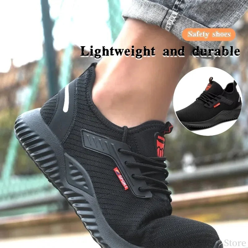 Braided safety shoes for men with steel toe protection, bump-proof, breathable, comfortable, lightweight, durable and safe. -