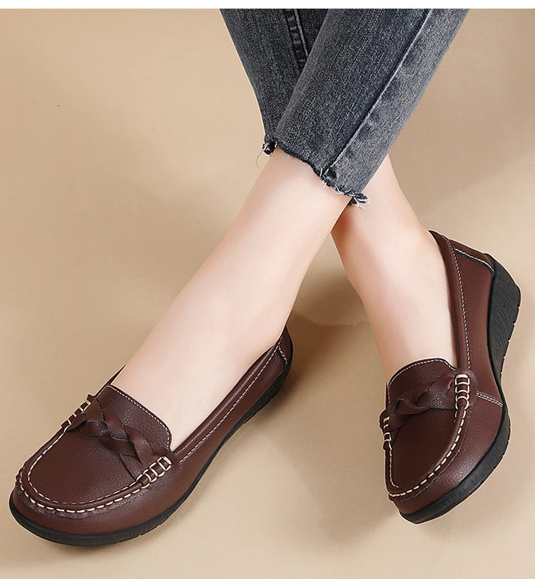 Shoes Women 2025 New Loafers Slip On Flats Leather Shoes Woman Comfortable Flat Shoes Women White Zapatos Mujer Women's Footwear -