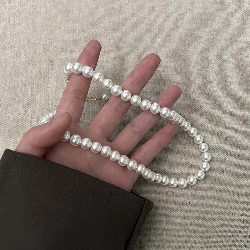 Vintage White Pearl Chain Choker Necklace -