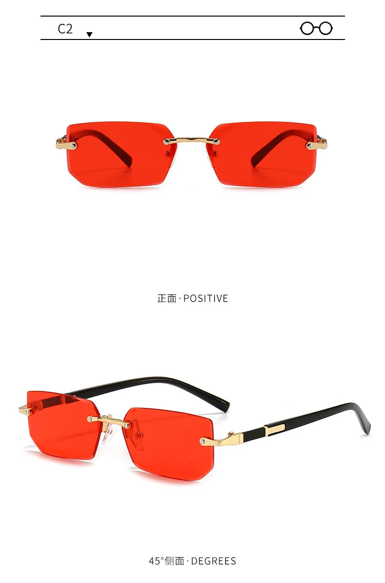 Rimless Sunglasses Rectangle Fashion Popular Women Men Shades Small Square Sun Glasses For Female Male Summer Traveling Oculos -