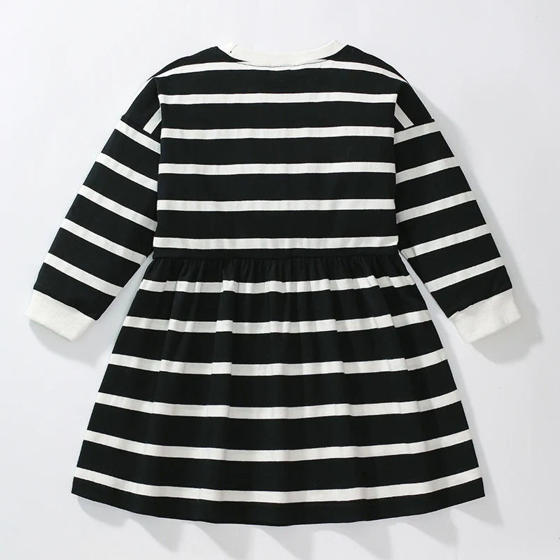 Kids Clothes Children's Clothing Baby Girls 2025 Autumn Spring Cotton Long Sleeves Striped Cartoon Dogs Dresses -