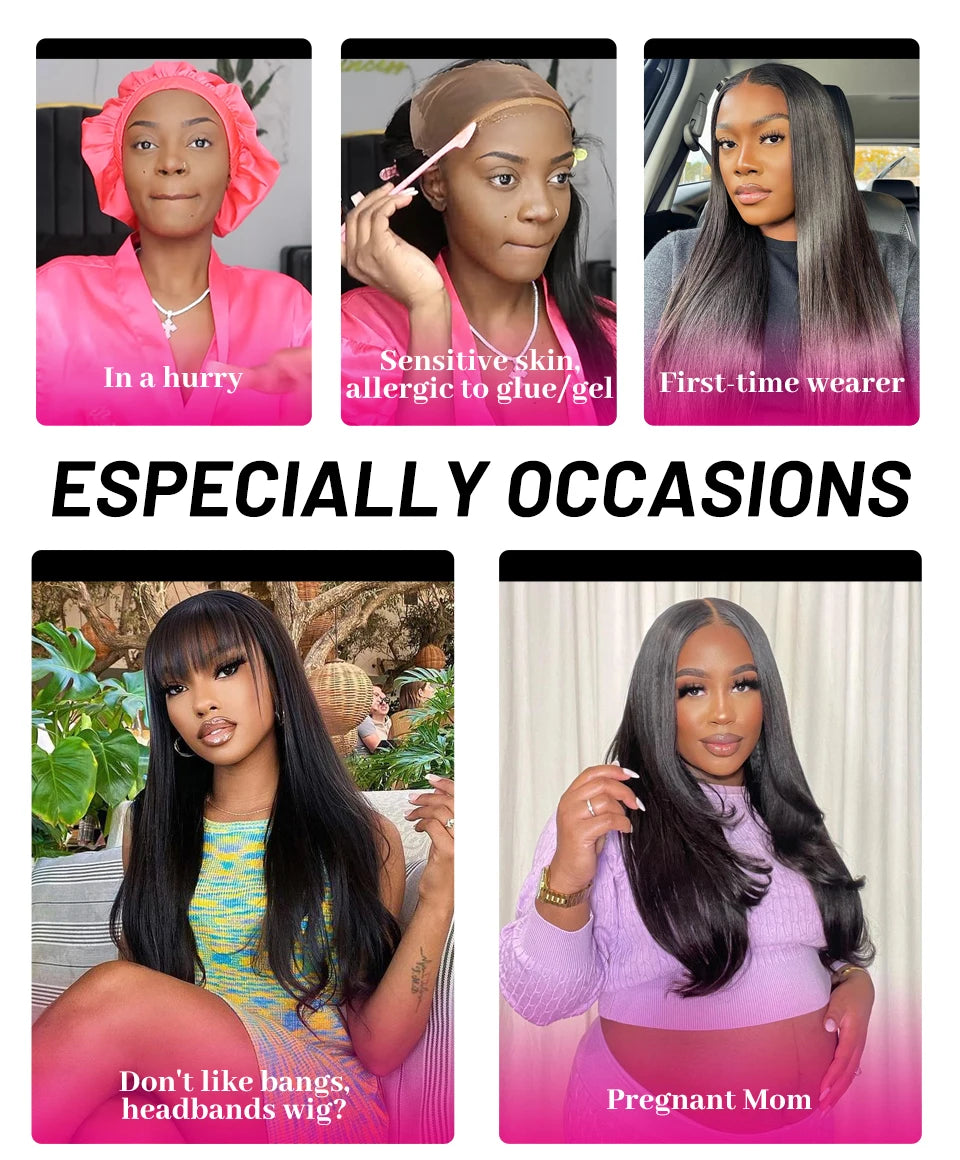 Wear Go Glueless Wigs ISEE Hair Brazilian Kinky Straight 7x5 HD 100% Glueless Preplucked Human Wigs Ready To Go Pre Cut No Glue -