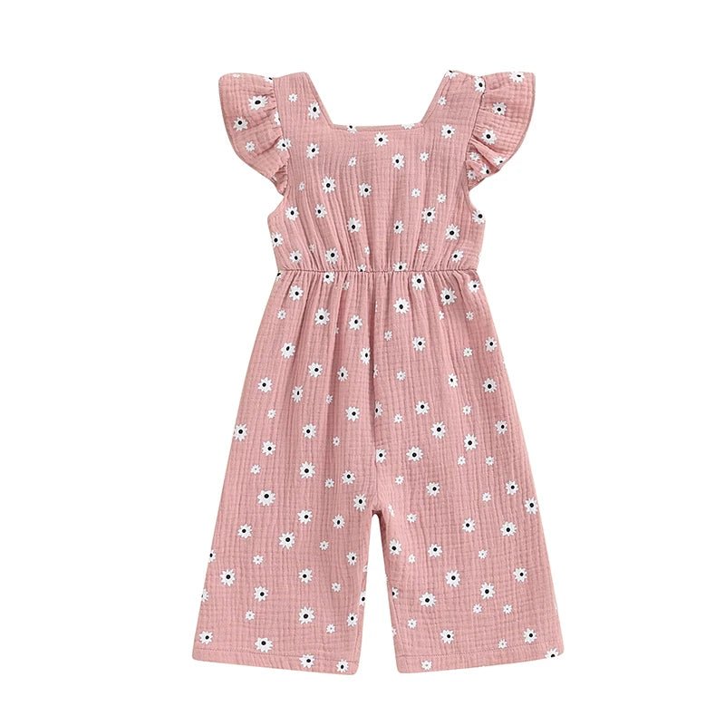 Toddler Kids Clothes Girls Summer Overalls Cotton Floral Print Backless Bowknot Rompers Jumpsuits Baby Clothing -
