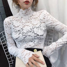 Achieve an elegant and feminine look with this long sleeve lace crochet top. The see-through design adds a touch of allure and sophistication to your outfit. -