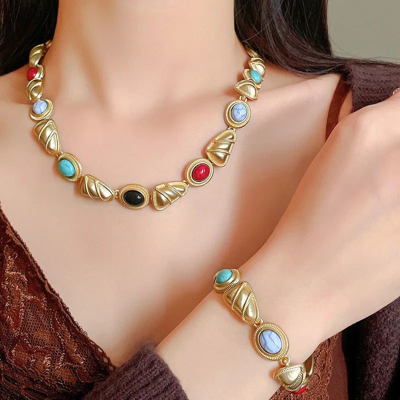 Vintage necklace with palace style geometric earrings and necklace -