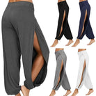 Women Fashion Yoga Pants High Waisted Slit Wide Leg Haren Pants Gym Leggings Casual Solid Hollow Workout Trousers Gym Home Wear -
