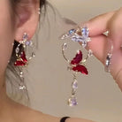Elegant Red Zircon Butterfly Drop Earrings -