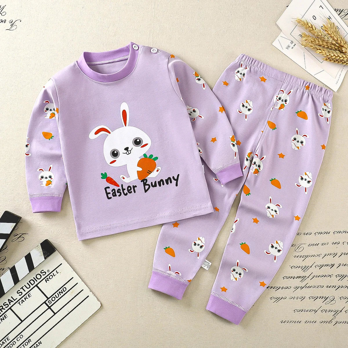 Toddler Boys Underwear Set Cotton Lettering And Bear Pattern Long Sleeve Top And Matching Pants Pajama Set -