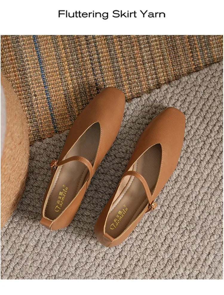 Woman Spring Casual Square Toe Low Soft Soled Shoes Lolita Ballerina Red Flats Female Elegant French Retro Buckle Mary Janes -