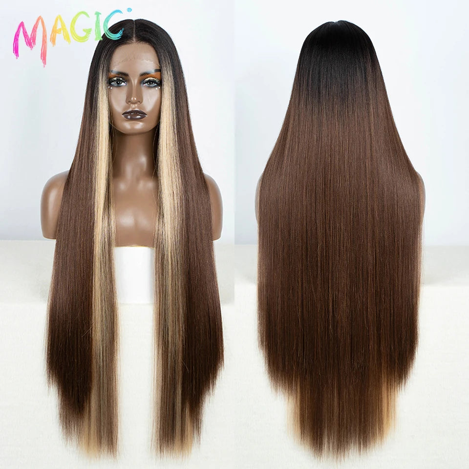 Achieve a magical transformation with this 38-inch ombre blonde lace front wig. Ideal for cosplay, events, or everyday wear, this wig offers a cute and stylish look that is sure to turn heads. -