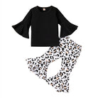 2pcs Baby Girl Clothes Sets Black Pullover Top + Leopard Print Bell-Bottoms Autumn Children's Clothing For 2 3 4 5 7 8 Years Old -