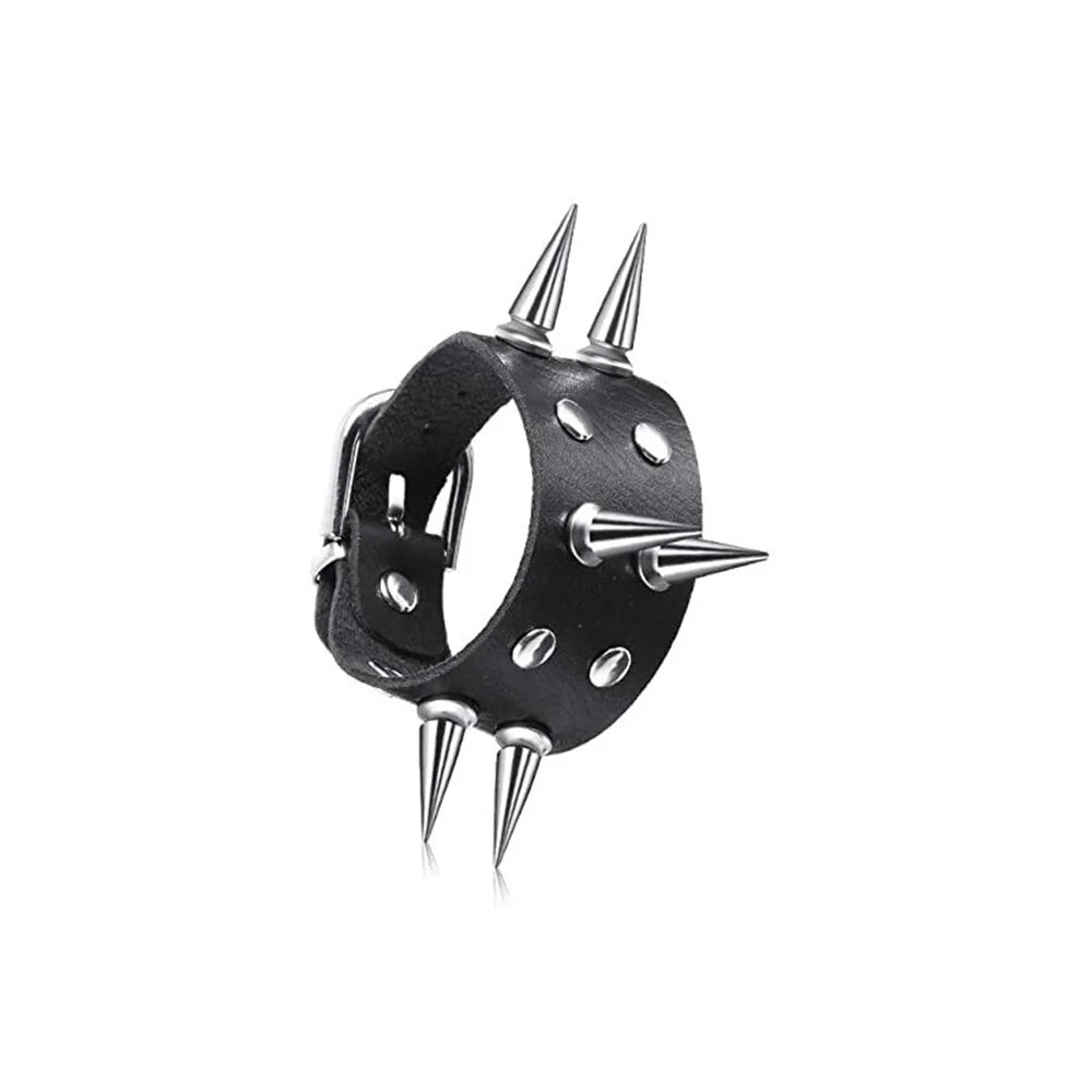 Black Round Square Gothic Spike Bracelet -