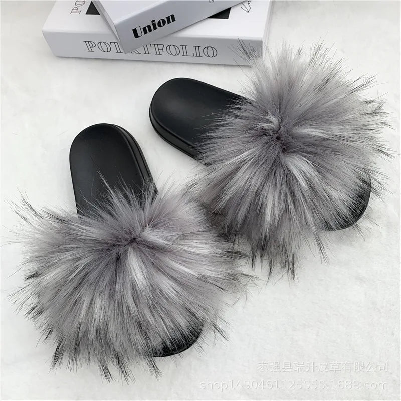 Faux Fur Slippers Women -