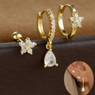 3PCS Stainless Steel Zircon Flower Earring Set for Women -