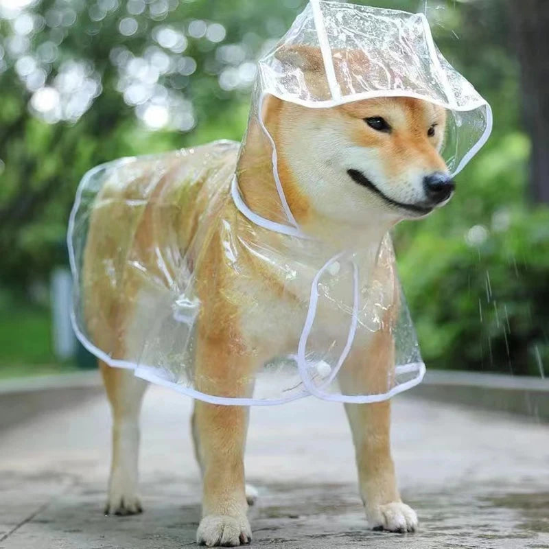 Keep your pet dry in style with this transparent rainwear raincoat for dogs—perfect for providing protection and keeping your furry friend dry during rainy days! -
