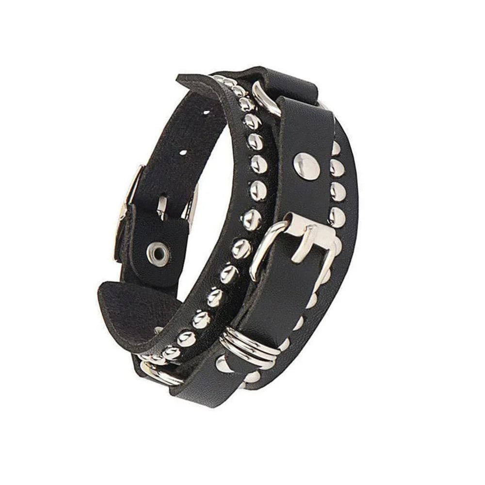 Black Round Square Gothic Spike Bracelet -