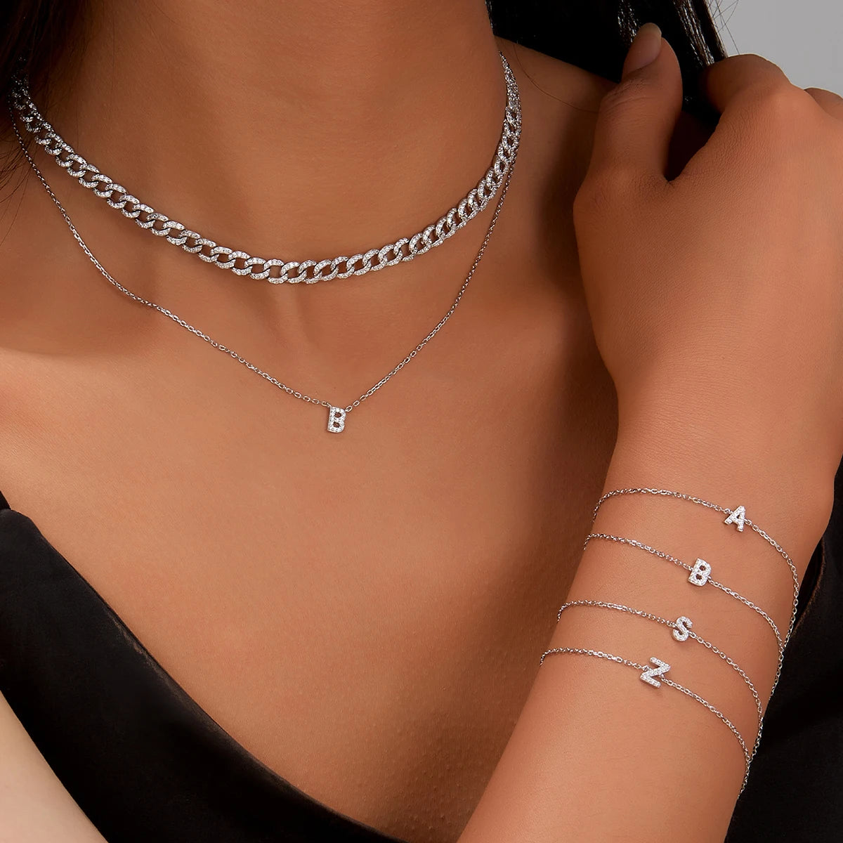 Sterling silver light luxury exquisite letter pendant necklace -