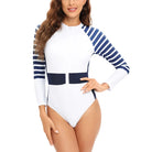 Stay stylish and protected from the sun in this long-sleeved one-piece swimwear for women! -