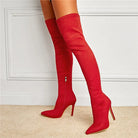Eilyken Sexy Fashion Pointed Toe Over-The-Knee Boots Women Red Zipper High Heels Shoes Winter Striptease Motorcycle Long Botas -