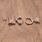 3PCS Stainless Steel Zircon Flower Earring Set for Women -