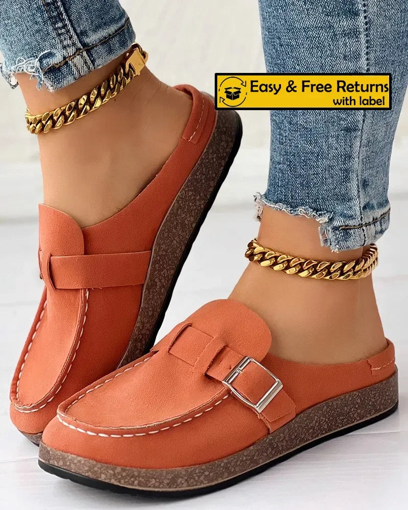 Slippers Women's Round Toe Buckled Retro Shoes Slip on Mules Ladies Flats Female Casual Men Summer Flat Clogs Zapatos Mujer -