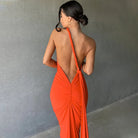 One Shoulder Sleeveless Backless Maxi Dress -