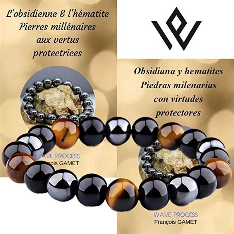 Natural Black Obsidian Hematite Tiger Eye Beads Bracelets -