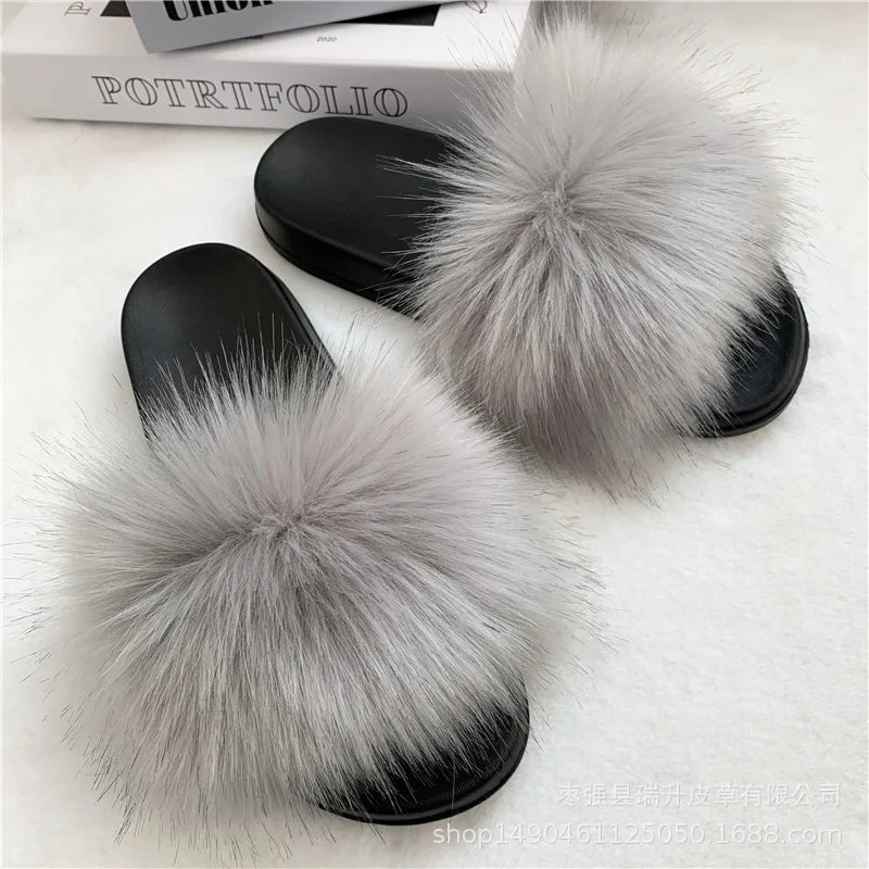 Faux Fur Slippers Women -