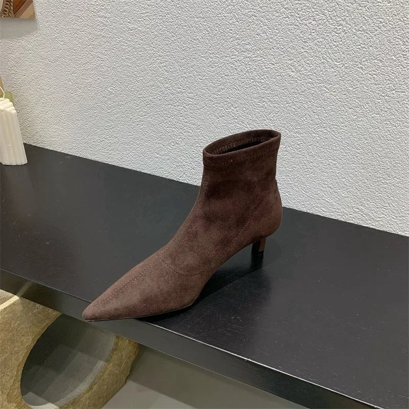 Shoes for Women 2025 High Quality Elegant Ankle Women's Boots Fashion Back Zipper Solid Office and Career Sexy Pointed Toe Boots -