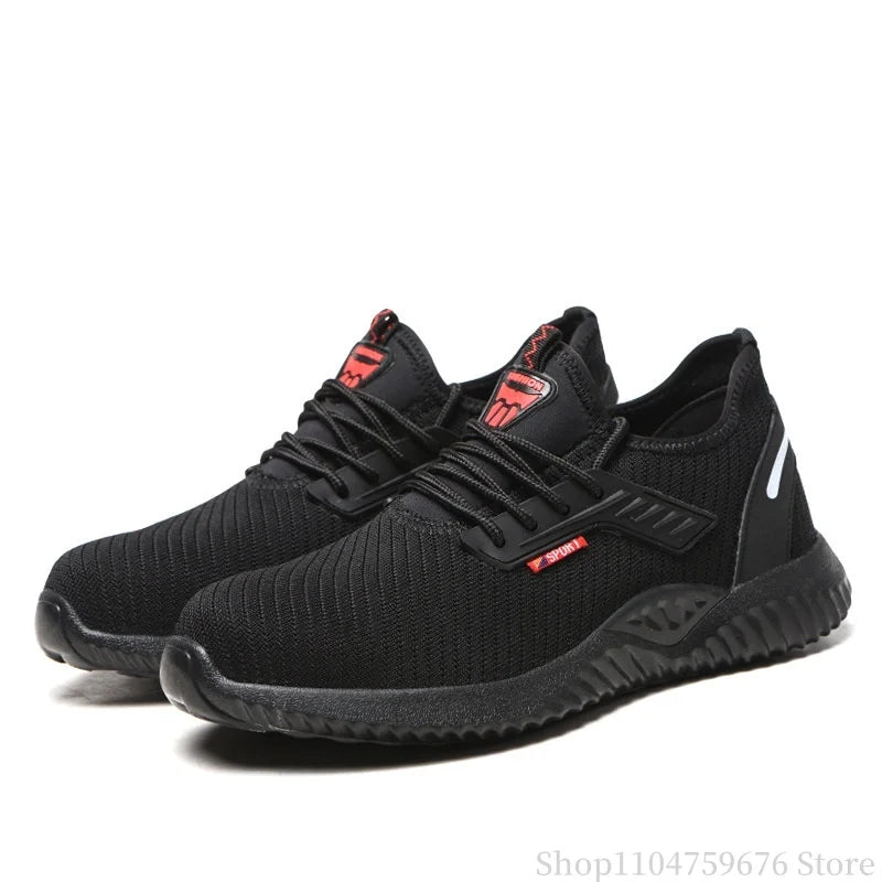 Braided safety shoes for men with steel toe protection, bump-proof, breathable, comfortable, lightweight, durable and safe. -