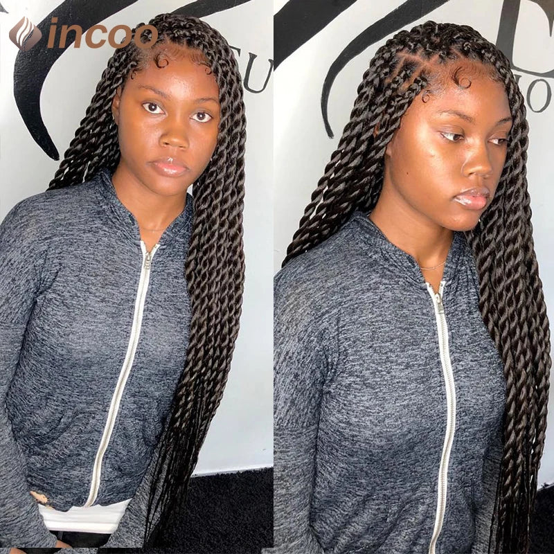 Full Lace Frontal Wigs Twist Braids Box Braids Lace Faux Locs Wig Goddess Braids -