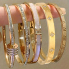 5/1pcs Sparkling Zirconia Inlaid Stainless Steel Bracelet Set -