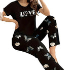 Stylish Simple Women's Summer Breathable Comfort Pajamas Women's Digital Alphabet Butterfly Print Short Sleeve Set Sleepwear -