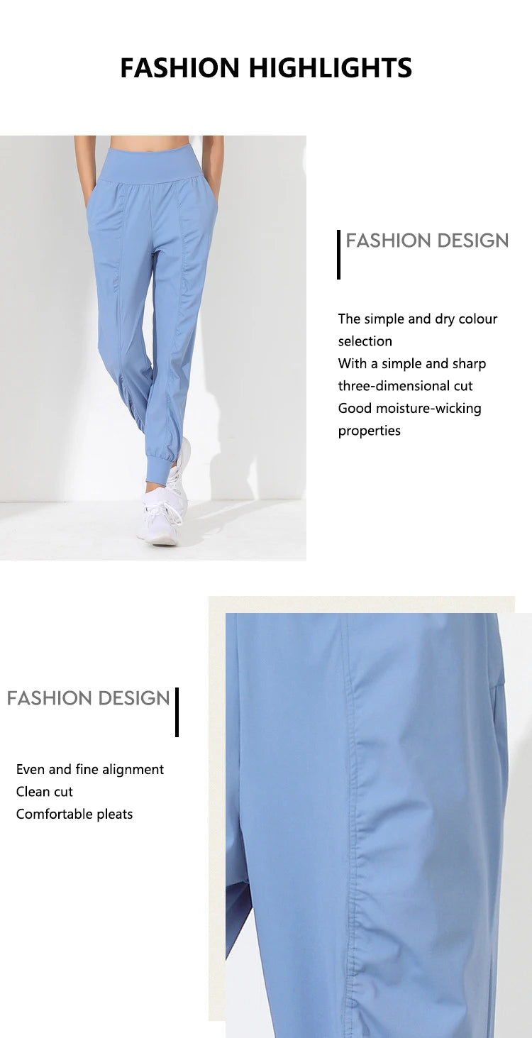 Woman Yoga Pants Hem Bound Running Fitness Loose Slim Quick-Dry Yoga Pants Pleated Capris Pockets Jogging Pants Sports pants -