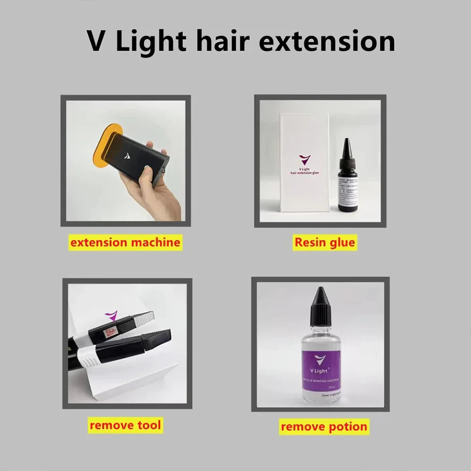 V-Light Technology Hair Extension Machine white Hair Extension Tools Kit Set with V light Hair extension glue -
