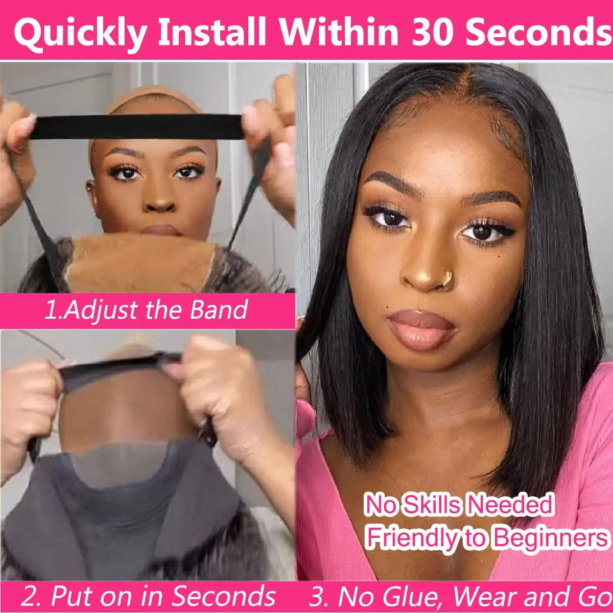 Wear And Go Glueless Wigs Human Hair Bob Straight Pre Cut Lace Front Wigs Human Hair Upgraded No Glue Lace Front Wigs For Women -