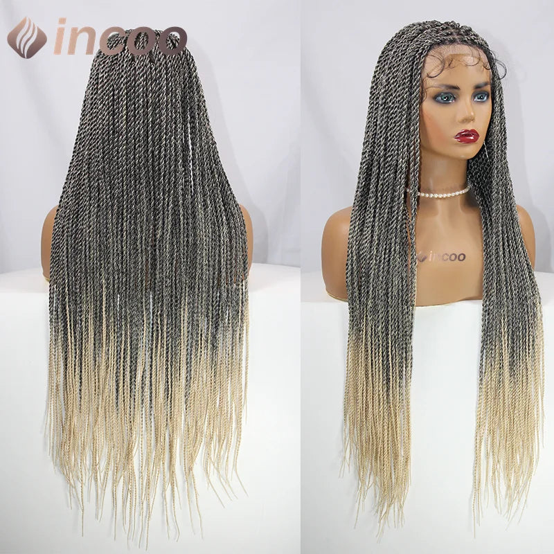 Full Lace Frontal Wigs Twist Braids Box Braids Lace Faux Locs Wig Goddess Braids -
