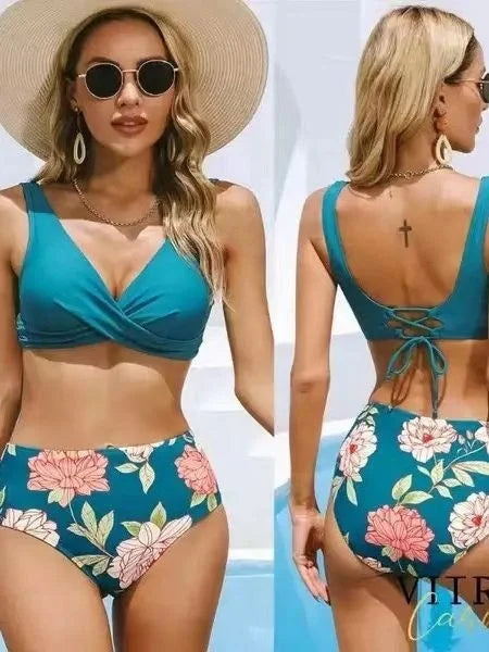 Women's Bikini Swimsuit Front Cross Lace Up Two Piece Bathing Suit -
