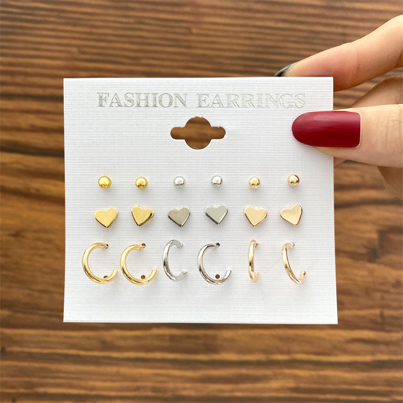 Trendy Vintage Gold Color Earrings Set Pearl Stud Earrings -