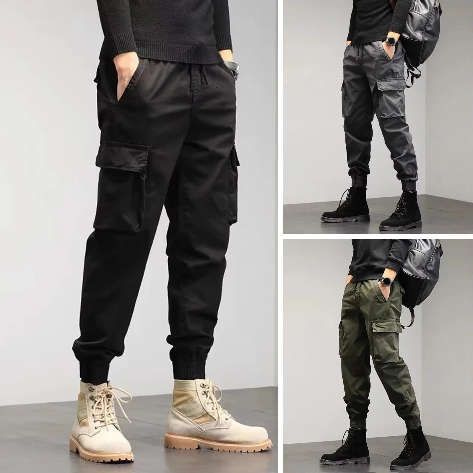 Cargo Pants for Men - Multi-Pocket Elastic Waist Casual Trousers -