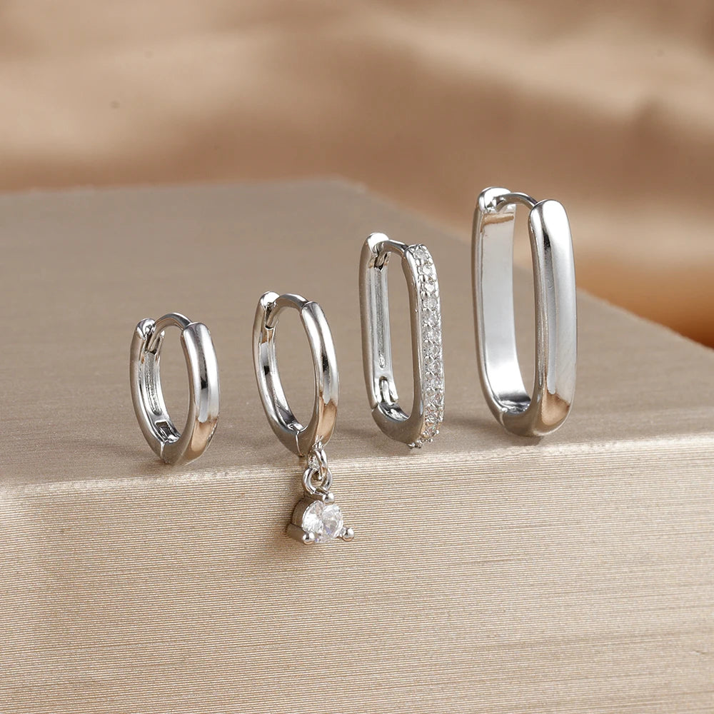 4PCS Gold Plated U-shape Hoop Earrings -