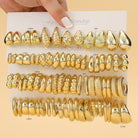 6 PAIRS-36 PAIRS Trendy Golden C-shaped, Water-droplet, Threaded Earring Set -