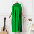 Plus Size 5XL VONDA 2023 Women Stand Collar Elegant Satin Dress Long Bat Sleeve Evening Pleated Maxi Sundress Casual Solid Robe -