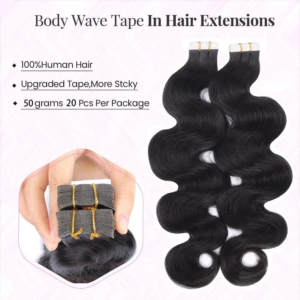 Tape In Human Hair Body Wave Extensions 100% Real Human Hair Skin Weft Adhesive Glue On For Salon High Quality For Black Woman -