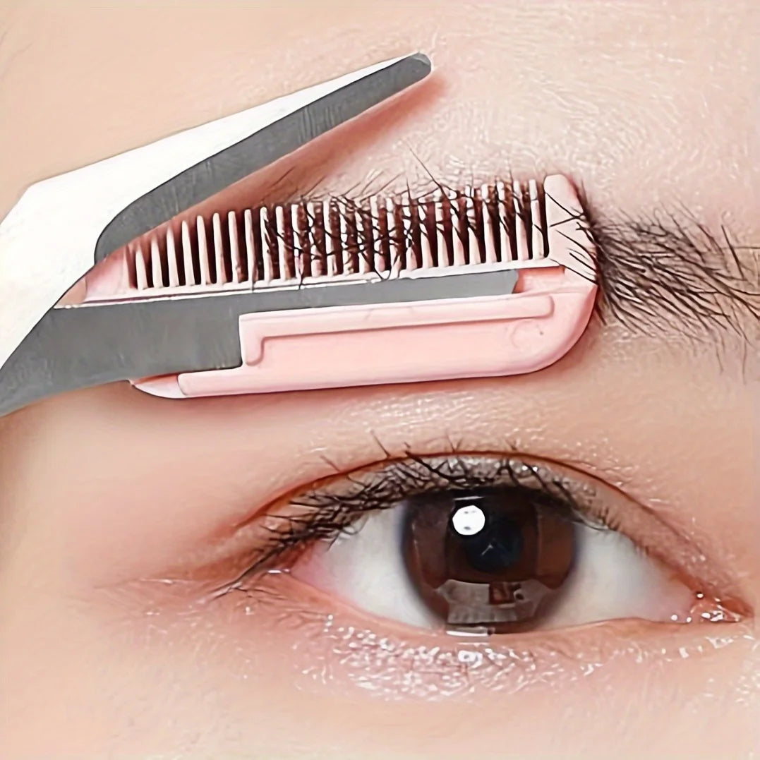 Eyebrow trimming scissors with built-in comb -