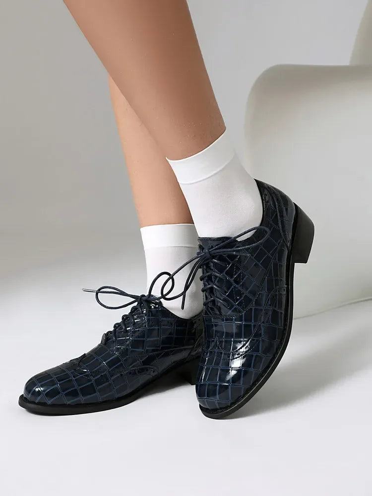 2025 Women Shoes Spring New Fashion Round Toe Lace Up Retro Single Shoe for Office Party Walk Thick Low Heeled big Size 48 775-1 -