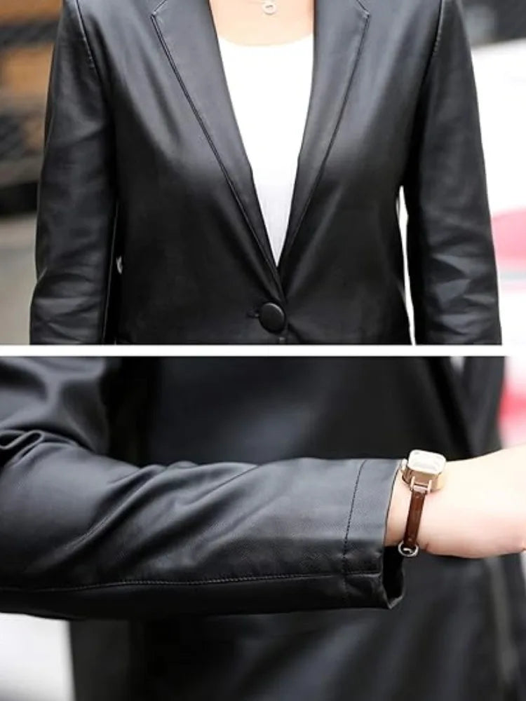 Women's Leather Suit Collar Jacket -