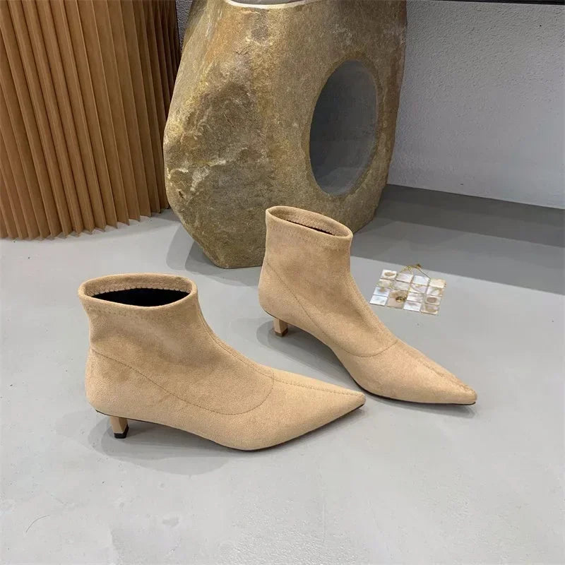Shoes for Women 2025 High Quality Elegant Ankle Women's Boots Fashion Back Zipper Solid Office and Career Sexy Pointed Toe Boots -