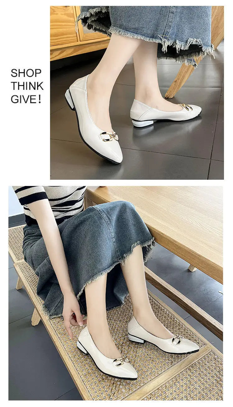 Shoes for Women Fashion Pointed Toe Patent Leather Low Heel Single Shoes Lady Slip on Classic Comfort Office Shoes Zapatos Mujer -
