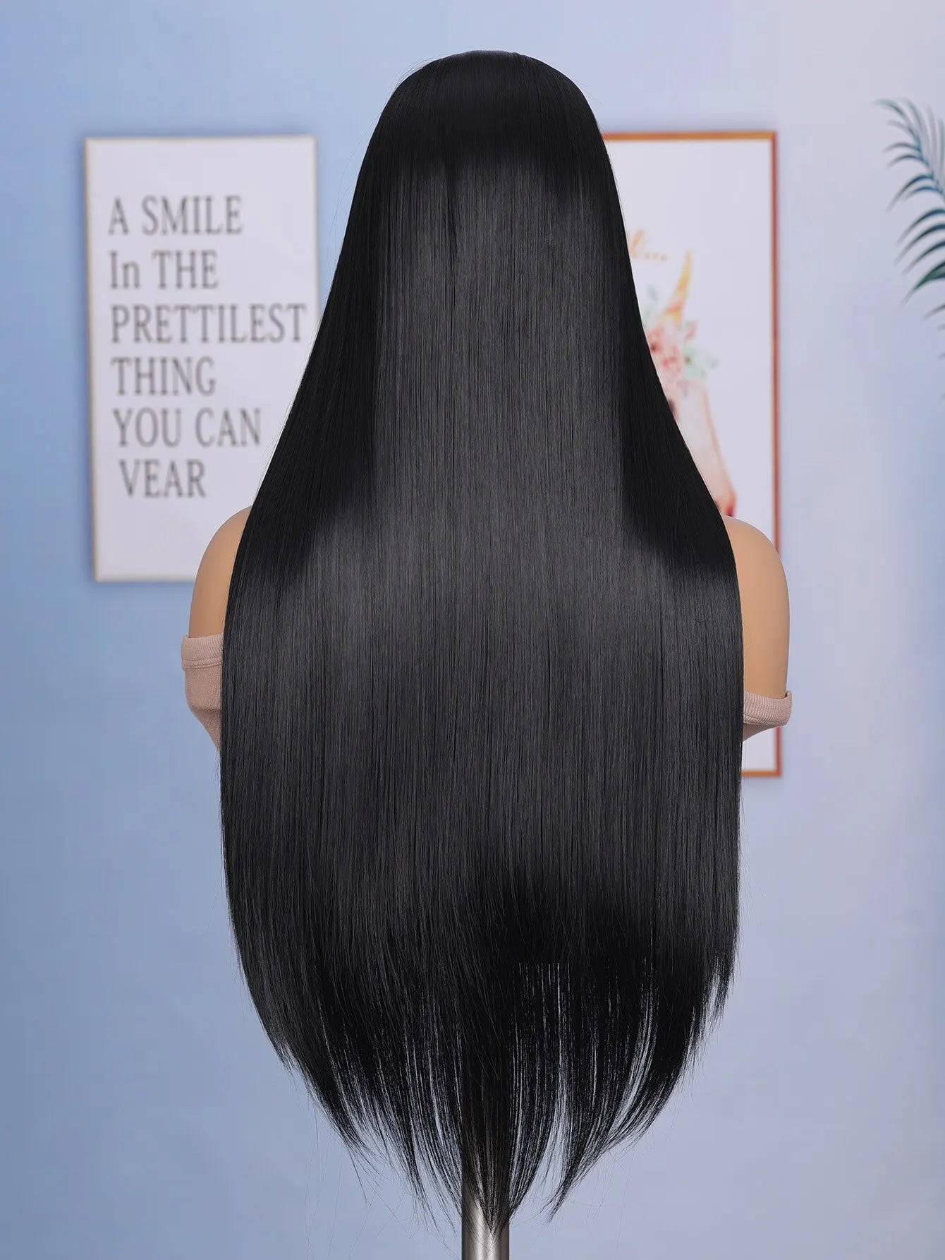 Enhance your style with this 24-inch straight lace front wig. Featuring a sleek black color, this wig is suitable for daily wear, providing a stylish and effortless look. -